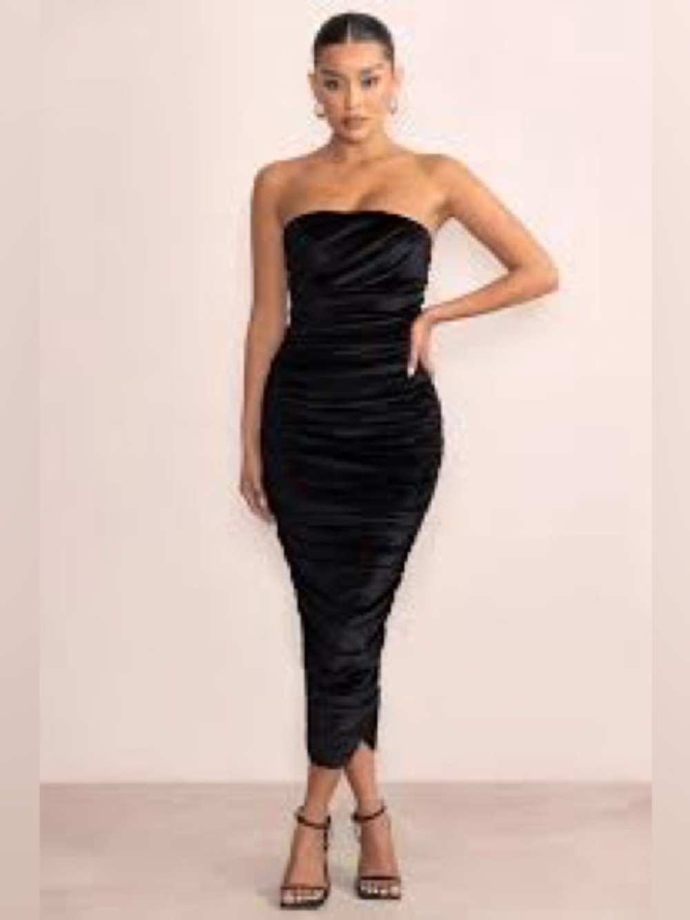 Club L London NWT Black Velvet Strapless Ruched Maxi Dress Size 4